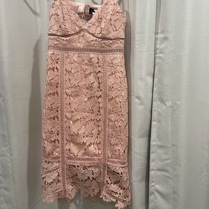 Blush pink Bardot lace dress